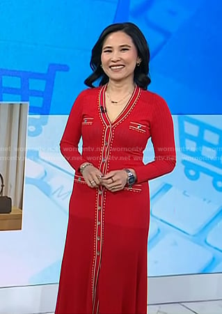 Vicky’s red contrast trim knit dress on Today