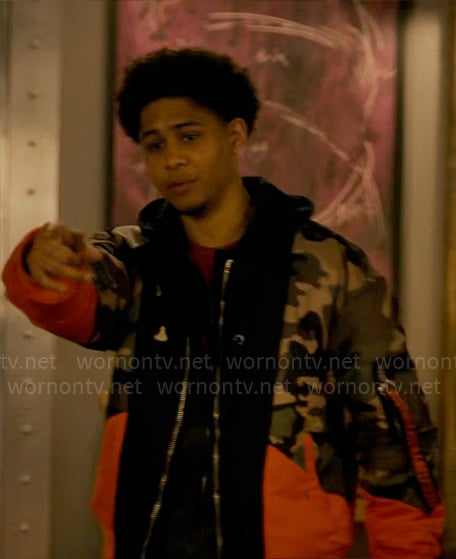 Victor’s camo and orange jacket on The Penguin