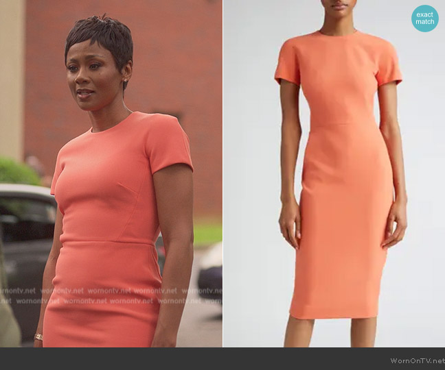 Victoria Beckham Short Sleeve Wool-Blend Midi-Dress worn by Jax Stewart (Emayatzy Corinealdi) on Reasonable Doubt