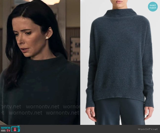 Vince Boiled Cashmere Funnel Neck Pullover in Heather Tide Stone worn by Lois Lane (Elizabeth Tulloch) on Superman and Lois