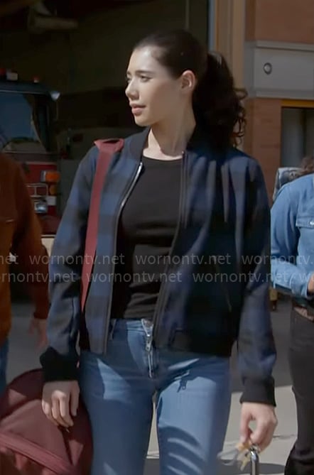 Violet’s blue checked bomber jacket on Chicago Fire