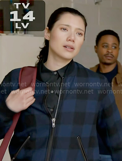 Violet’s blue checked bomber jacket on Chicago Fire