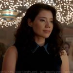 Violet’s navy sweater vest with denim collar on Chicago Fire