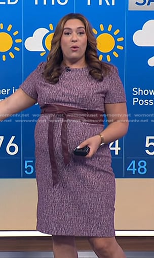 Violeta’s leather tie waist tweed dress on NBC News Daily