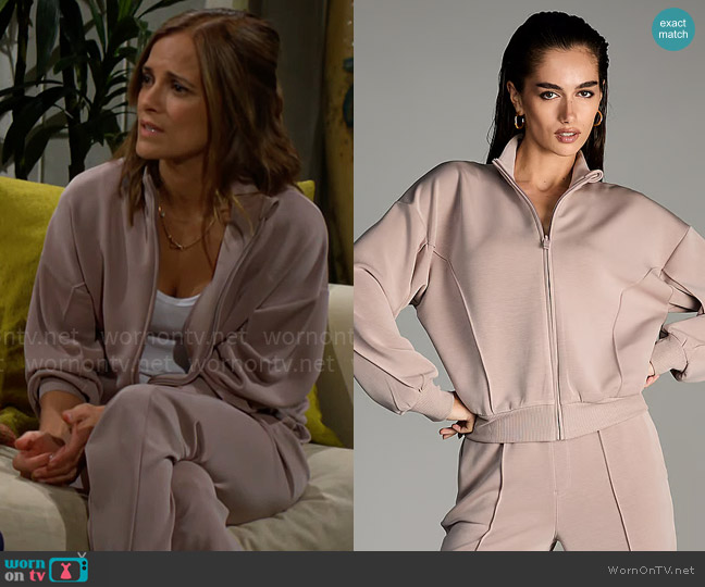 VSX Featherweight Knit Full-Zip Jacket in Bare Taupe worn by Taylor Hayes (Rebecca Budig) on The Bold and the Beautiful