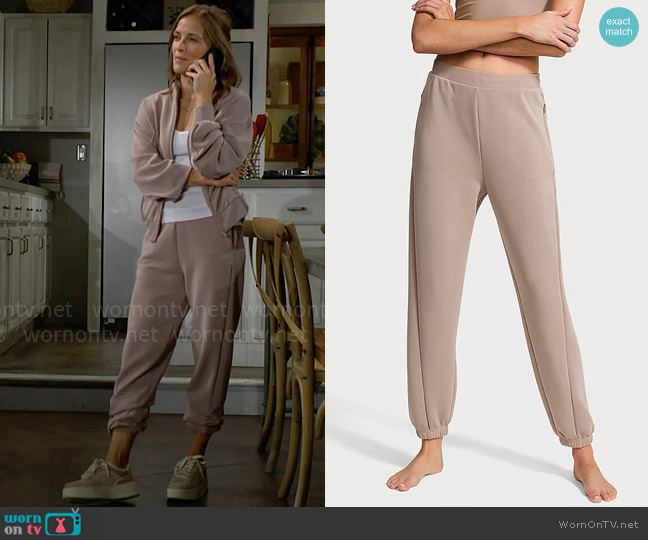VSX Featherweight Knit Jogger Pant in Bare Taupe worn by Taylor Hayes (Rebecca Budig) on The Bold and the Beautiful