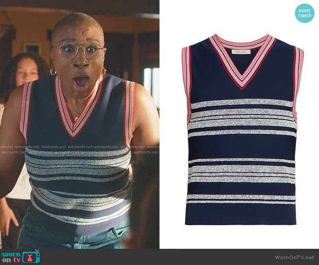 Wales Bonner Shade Stripe Sweater Vest in Navy Red White worn by Henrietta Wilson (Aisha Hinds) on 9-1-1