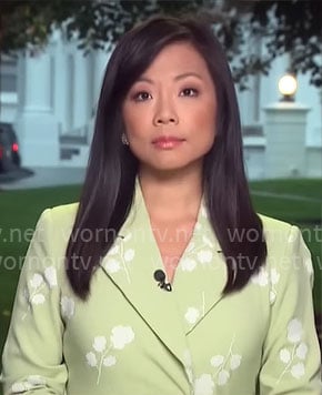 Weijia Jiang’s mint green floral blazer on CBS Mornings