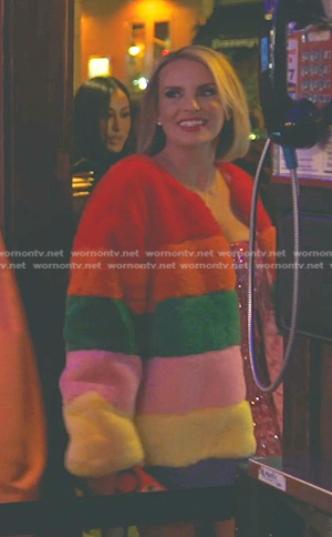Whitney’s pink sequin dress and rainbow coat on The Real Housewives of Salt Lake City
