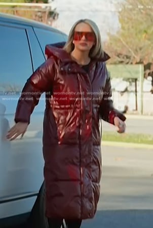 Whitney’s red puffer long coat on The Real Housewives of Salt Lake City
