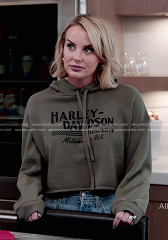 Whitney’s green Harley Davidson cropped hoodie on The Real Housewives of Salt Lake City