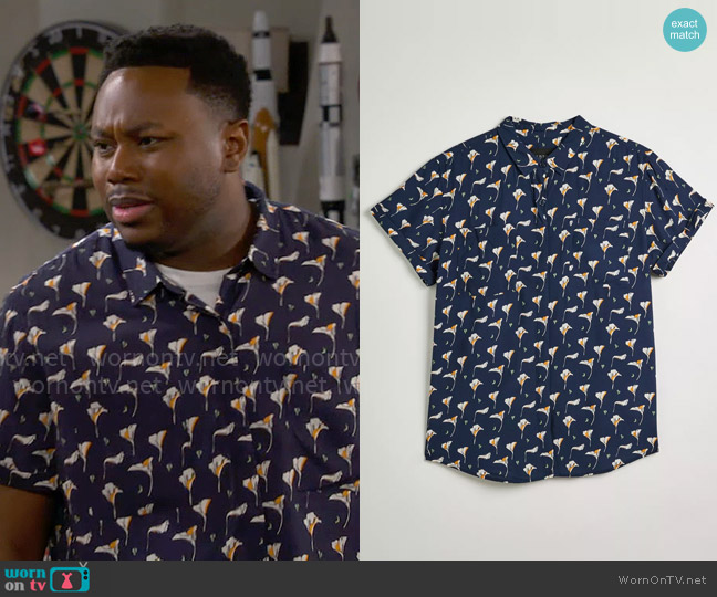 Wildfang The Empower Patterned Button-Up Shirt worn by Marty (Marcel Spears) on The Neighborhood