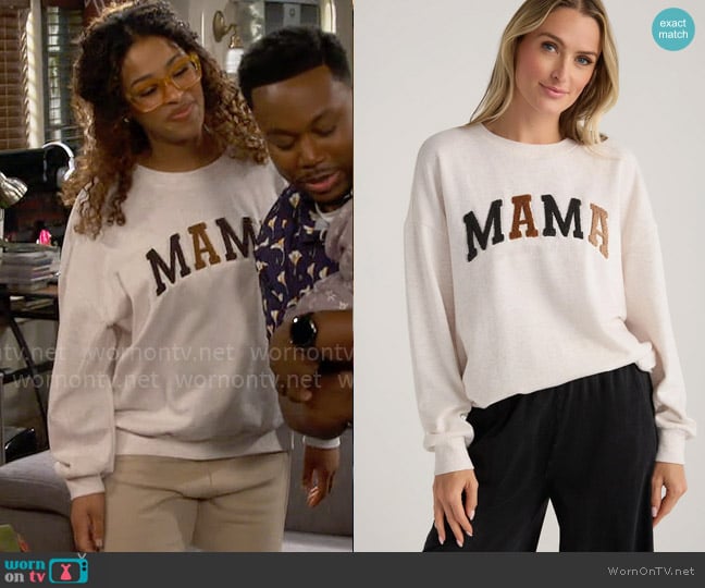 Z Supply Mama Sweatshirt worn by Courtney (Skye Townsend) on The Neighborhood