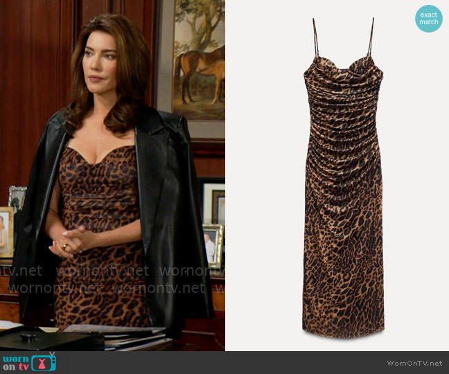 Zara Tulle Midi Dress in Leopard worn by Steffy Forrester (Jacqueline MacInnes Wood) on The Bold and the Beautiful
