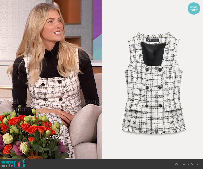 Zara Textured Plaid Waistcoat worn by Amanda Kloots on The Talk