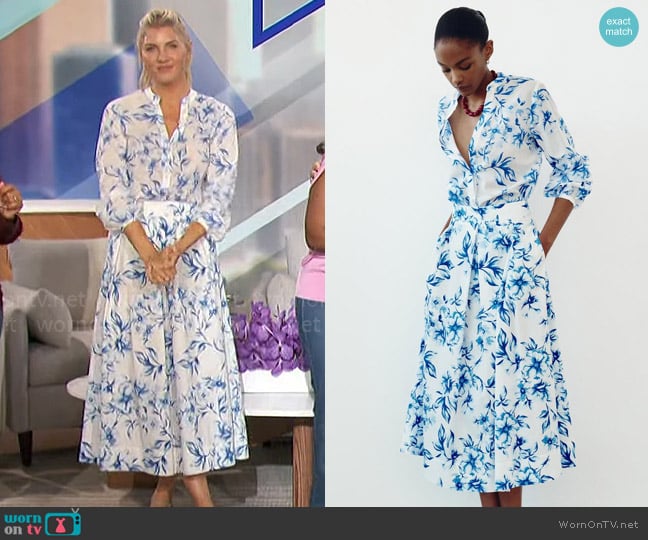 Zara Printed Cotton Blouse worn by Amanda Kloots on The Talk