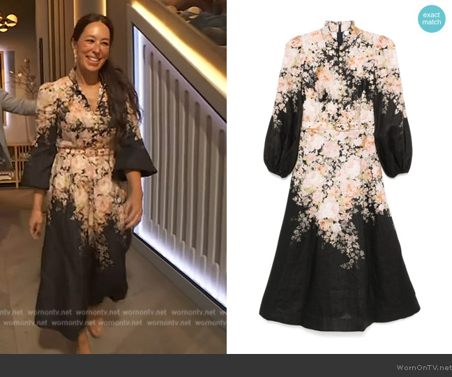 Zimmermann Illustration midi dress worn by Joanna Gaines on The Drew Barrymore Show