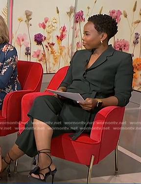 Zinhle’s black floral lace-up sandals on NBC News Daily