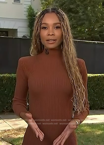 Zuri’s brown ribbed turtleneck dress on Access Hollywood