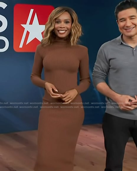 Zuri’s brown ribbed turtleneck dress on Access Hollywood