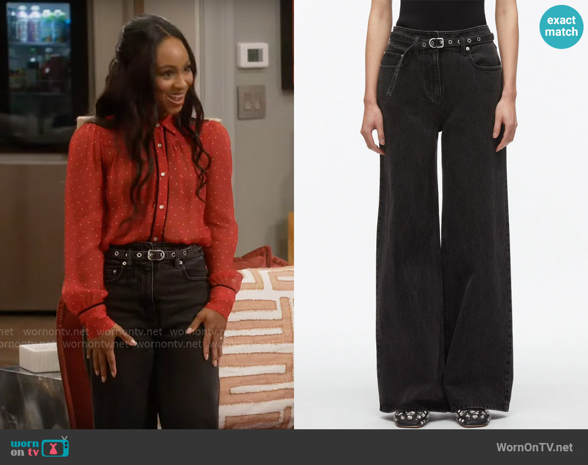 3.1 Phillip Lim Wide Leg Belted Jeans worn by Nina (Tetona Jackson) on Poppas House