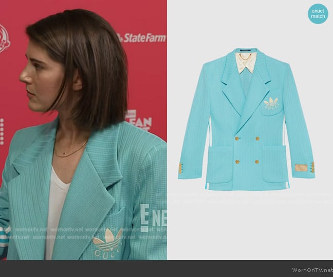 Gucci Adidas X Rib Jersey Formal Jacket In Blue worn by Daryn Carp on E! News