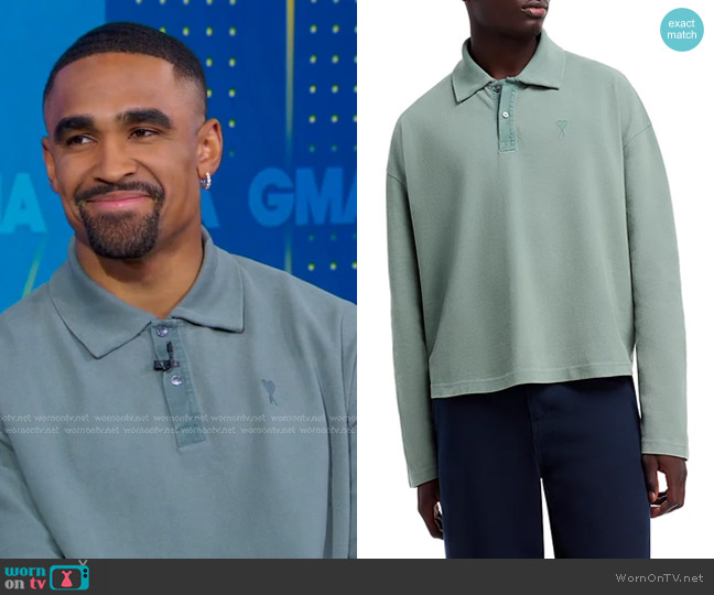 Ami Paris Ami de Coeur Cropped Polo in Organic Cotton Piqué Antique Clay worn by Jalen Hurts on Good Morning America