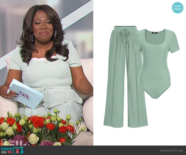 BTFBM Two Piece Set in Solid Fruit Green worn by Sheryl Underwood on The Talk