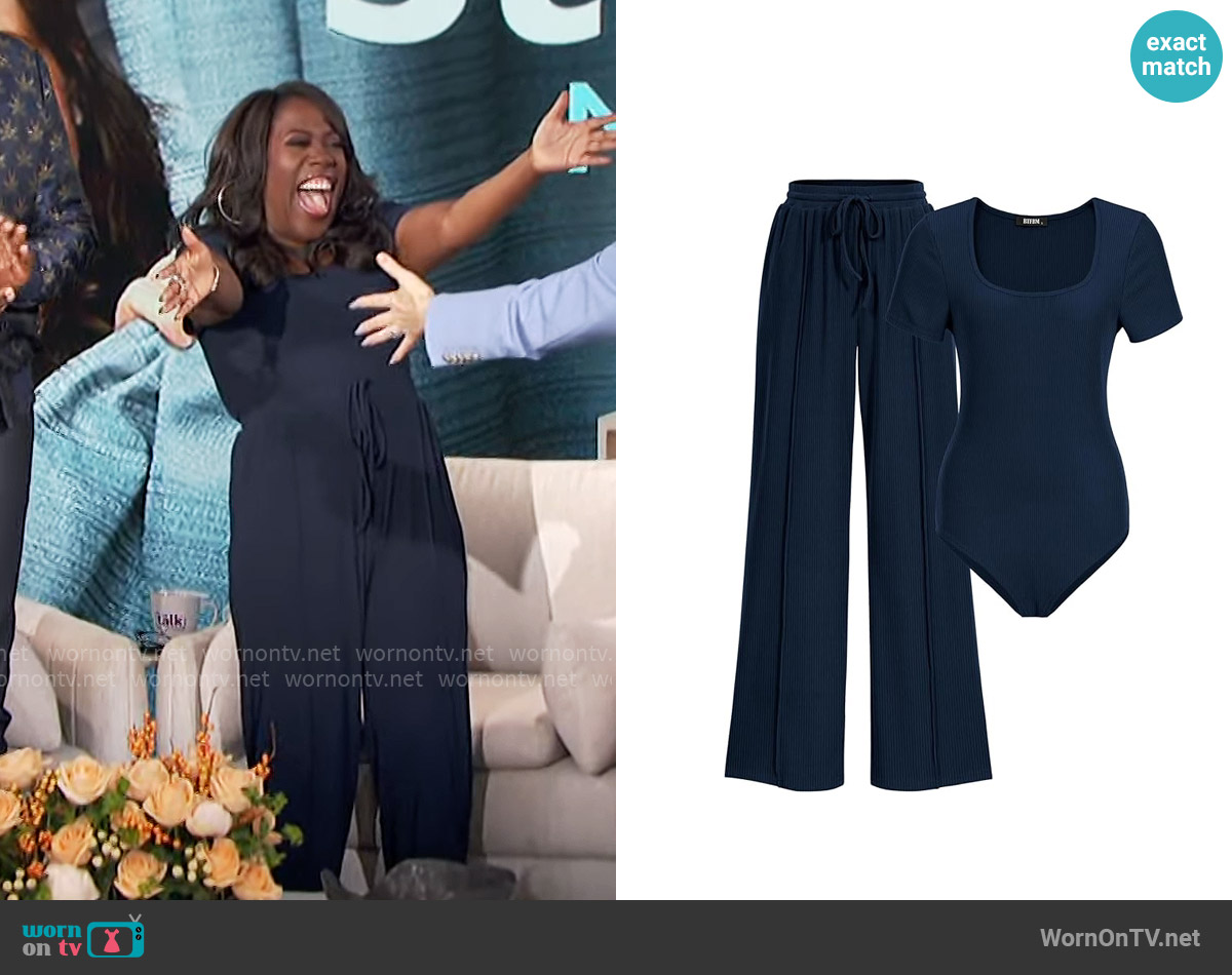 BTFBM Two Piece Set in Solid Navy worn by Sheryl Underwood on The Talk