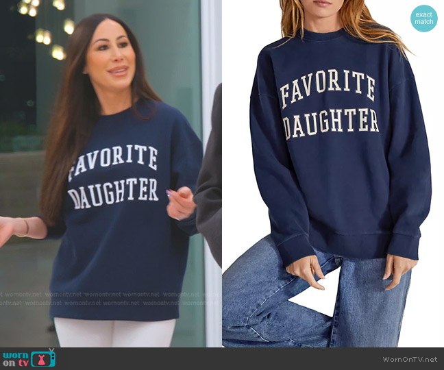 Favorite Daughter Collegiate Sweatshirt in Navy worn by Angie Katsanevas on The Real Housewives of Salt Lake City