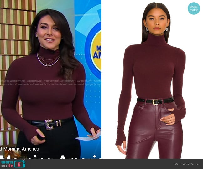Commando Ballet Turtleneck Bodysuit With Thumb Holes in Raison worn by Erielle Reshef on Good Morning America