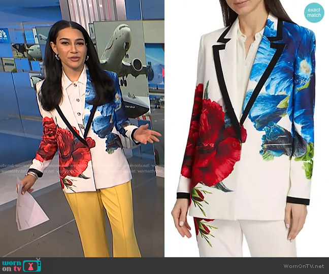 Alice + Olivia Denny Large Format Floral Blazer in Le Parisen worn by Morgan Radford on NBC News Daily