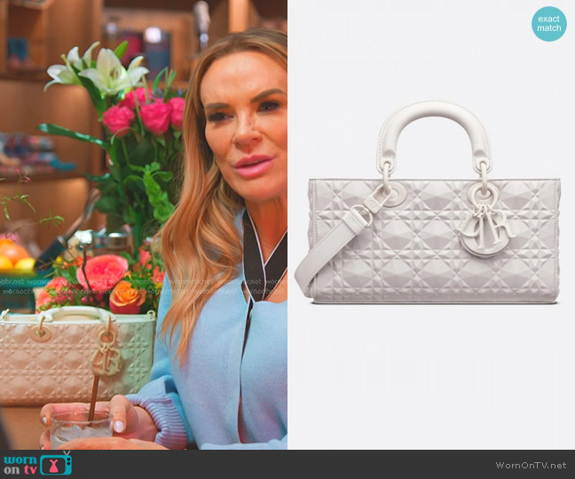 Dior Lady D-Joy Bag in White Calfskin with Diamond Motif worn by Heather Gay on The Real Housewives of Salt Lake City