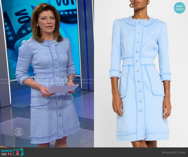 Dolce & Gabbana Rachel Tweed Fringe Dress worn by Norah O'Donnell on CBS Evening News