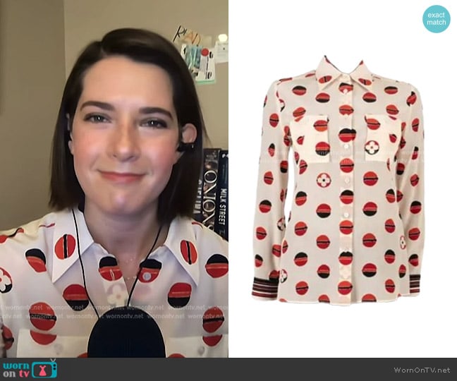 Louis Vuitton Printed Silk Blouse worn by Daryn Carp on NBC News Daily
