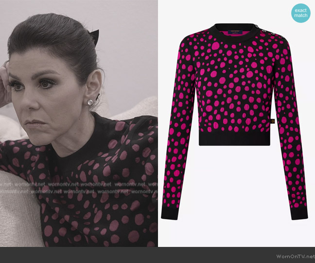 Louis Vuitton X Yayoi Kusama Infinity Dots graphic-print cotton-blend jumper worn by Heather Dubrow on The Real Housewives of Orange County