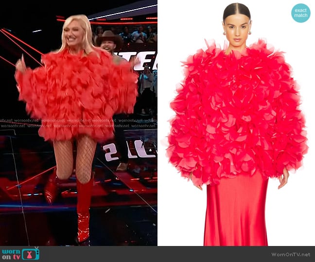 Selezza London Lucia Flower Bomber in Candy Red worn by Gwen Stefani on The Voice