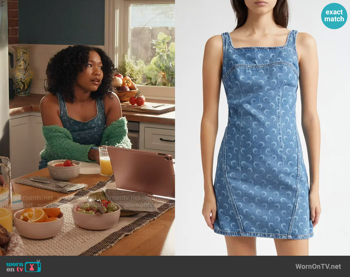 Marine Serre Crescent Moon Denim Sheath Minidress worn by Delilah (Laya DeLeon Hayes) on The Equalizer