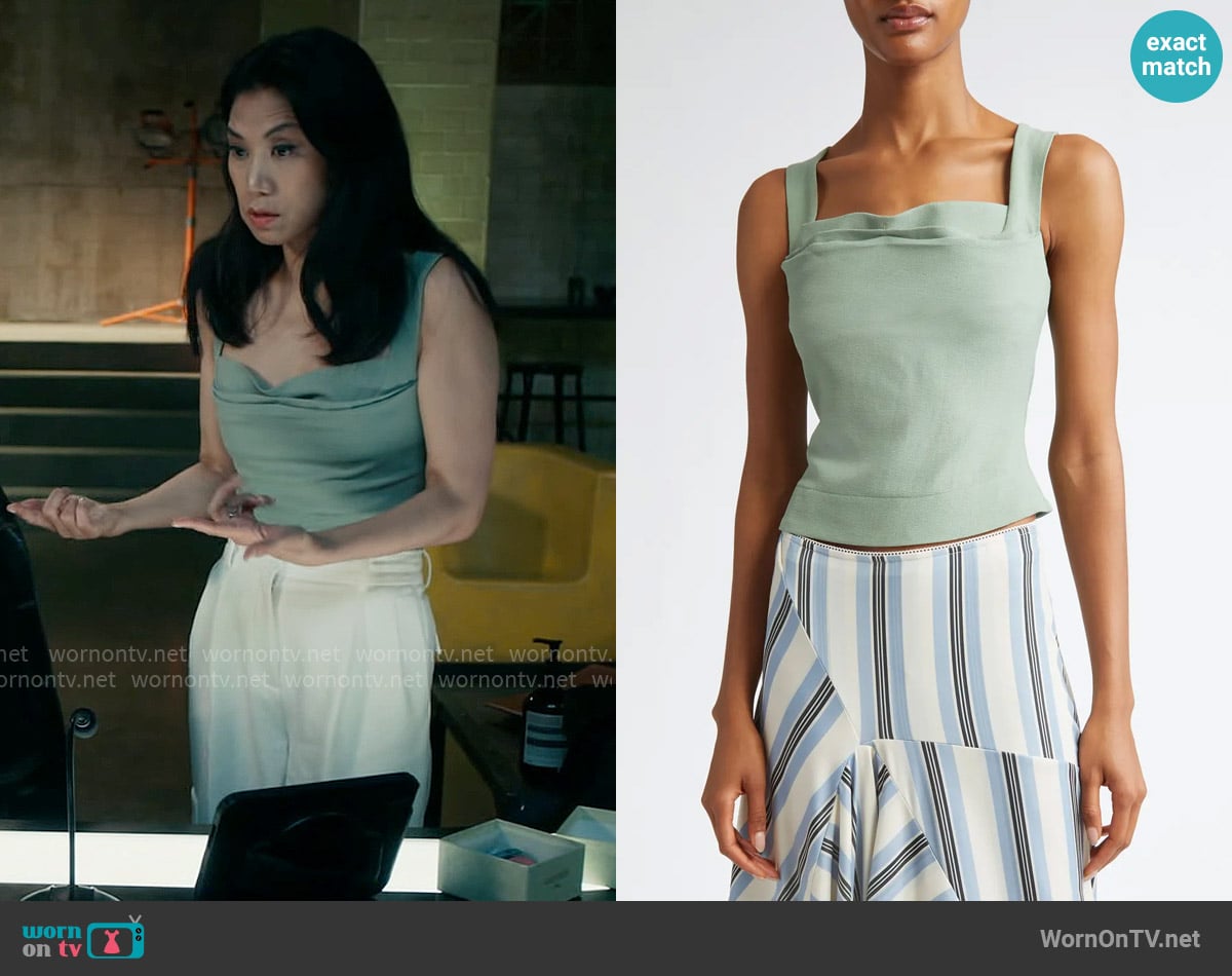 Miaou Imogene Corset Top in Sage worn by Melody Bayani (Liza Lapira) on The Equalizer