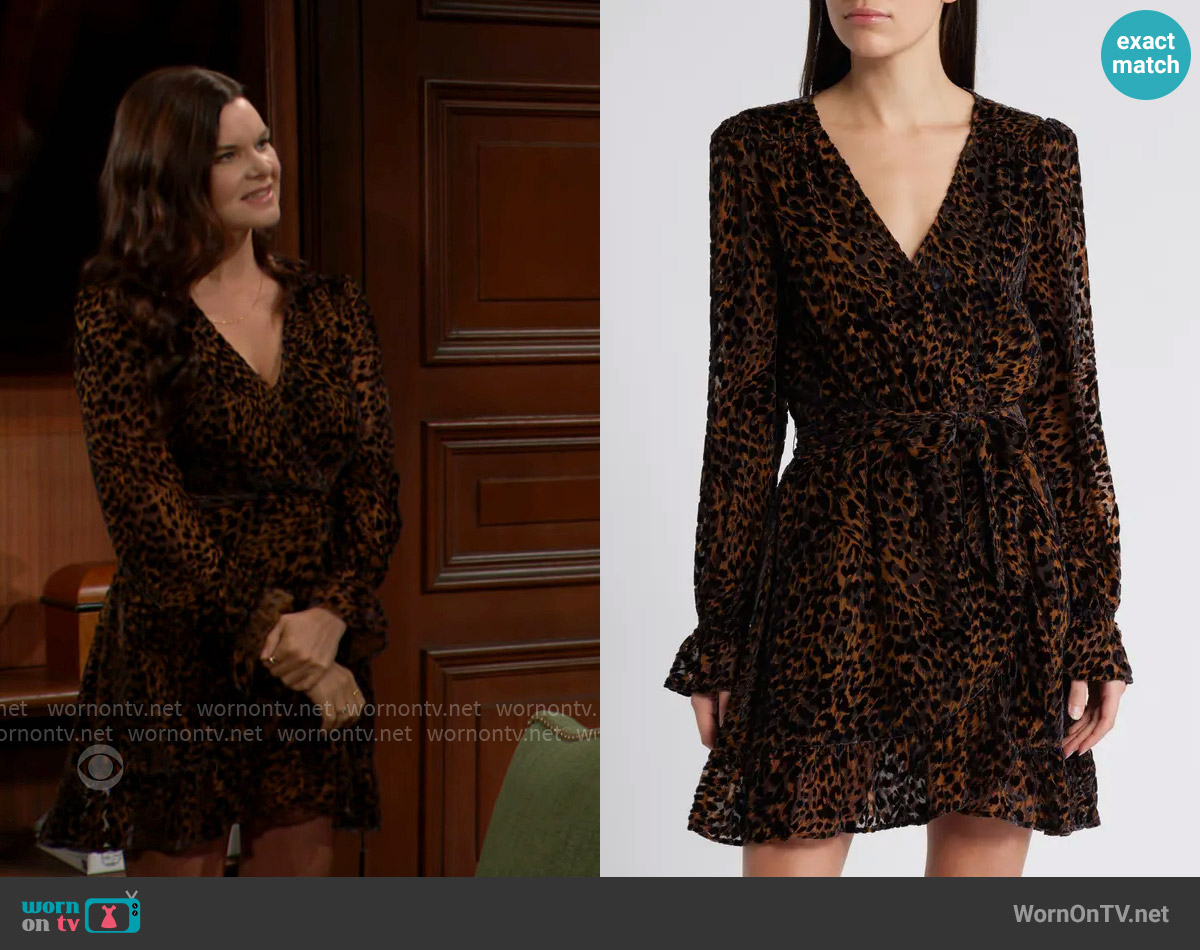Paige Ysabel Long Sleeve Leopard Velvet Burnout Dress worn by Katie Logan (Heather Tom) on The Bold and the Beautiful