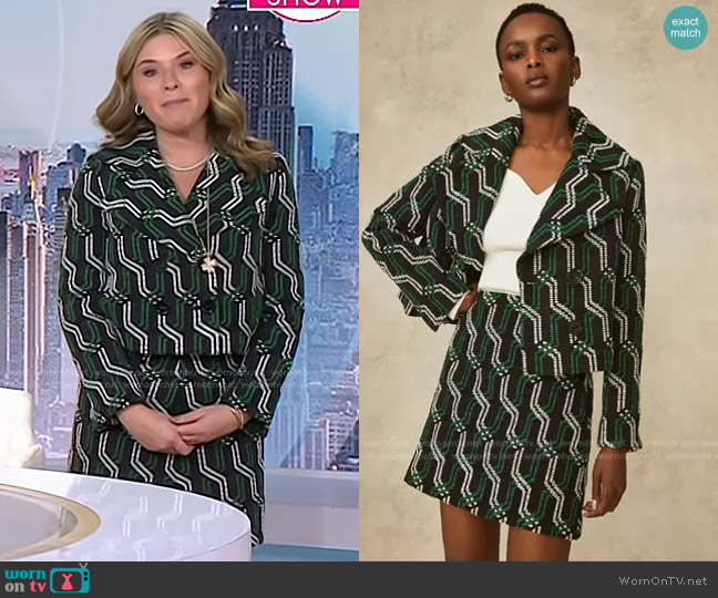 Pearl by Lela Rose Rope Jacquard Peacoat worn by Jenna Bush Hager on Today
