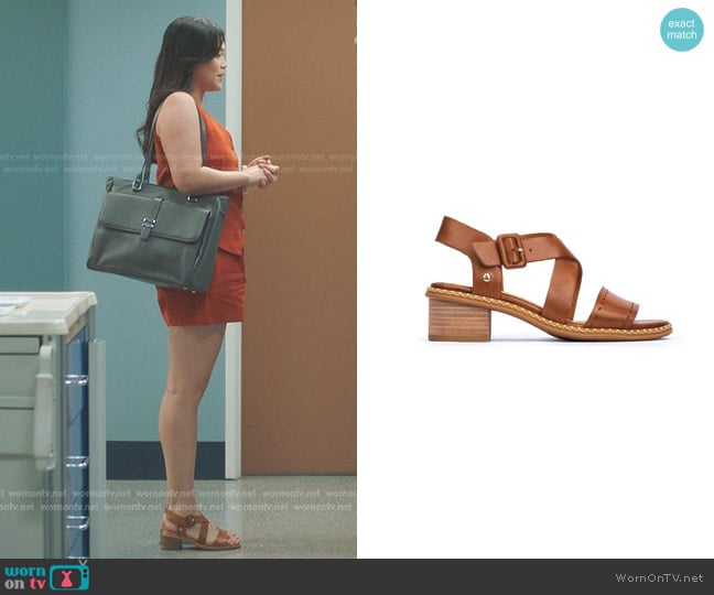 Pikolinos Blanes Block Heel Sandal  in Brandy worn by Molly Tran (Dianne Doan) on Greys Anatomy