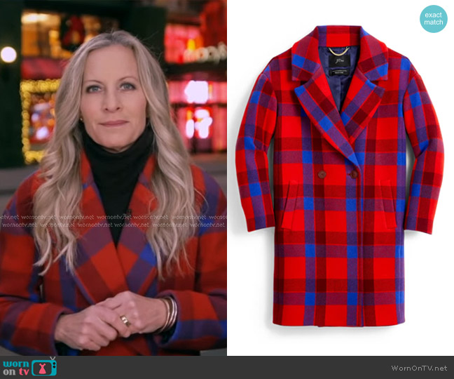 J. Crew Plaid Wool Blend Oversize Top Coat worn by Becky Worley on Good Morning America
