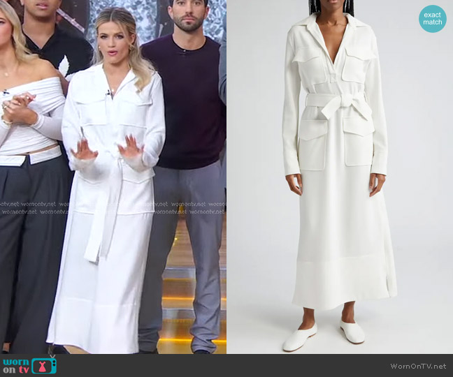 Proenza Schouler Vanessa Long Sleeve Crepe Belted Shirtdress worn by Witney Carson on Good Morning America