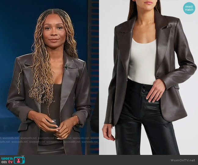 Good American Sculpted Faux Leather Blazer worn by Zuri Hall on Access Hollywood