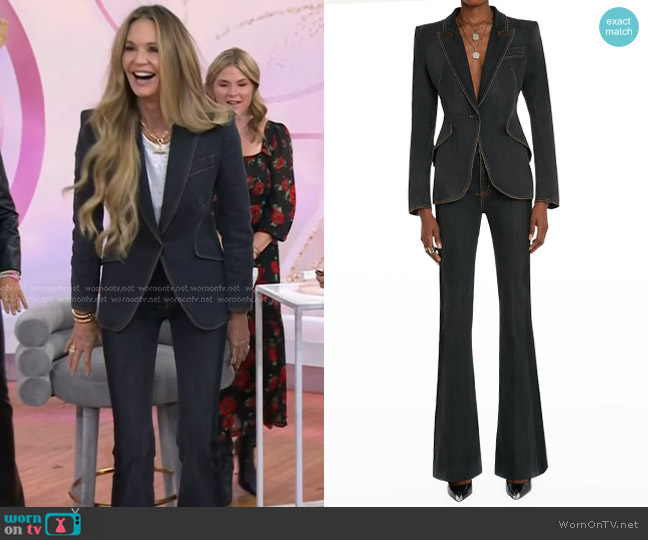 Alexander McQueen Single-Breasted Tailored Denim Jacket worn by Elle Macpherson on Today