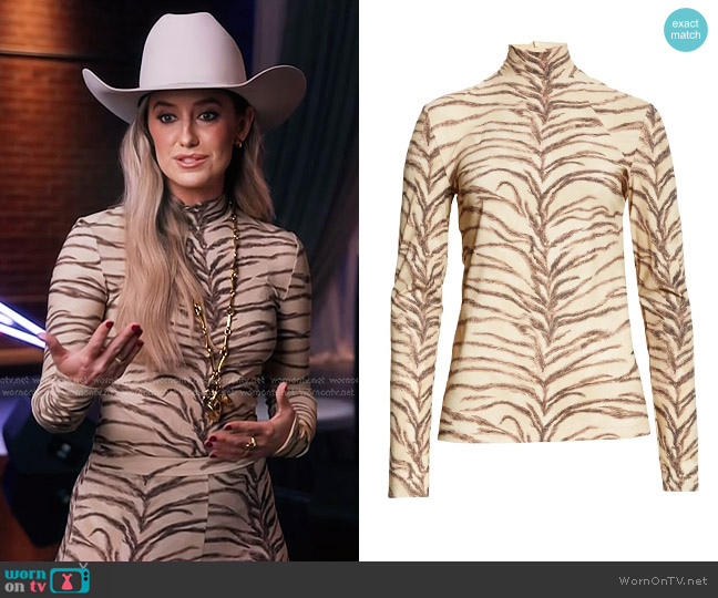 Stella McCartney Tiger Print High-Neck Top worn by Lainey Wilson on The Voice