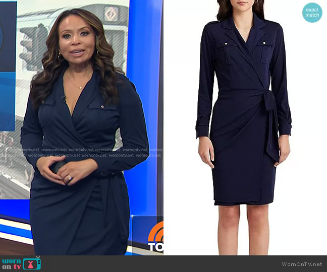 Lauren Ralph Lauren Stretch Jersey Wrap Dress in Refined Navy worn by Adelle Caballero on Today