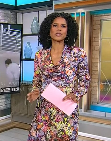 Adriana Diaz’s floral cowl-neck dress on CBS Mornings
