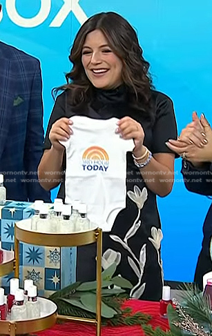 Adrianna’s black floral applique dress on Today